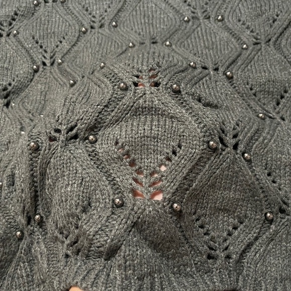 Spring Mercer Dark Grey Chunky Scalloped Beaded Sweater - Picture 4 of 5
